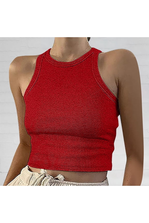 Female Spaghetti Strap Tank Top Cropped Lace Beach Tank Tops for Women Sexy Short Tops Solid Women's Vest Color Sleeveless Tank Neck Round Women's Blouse S