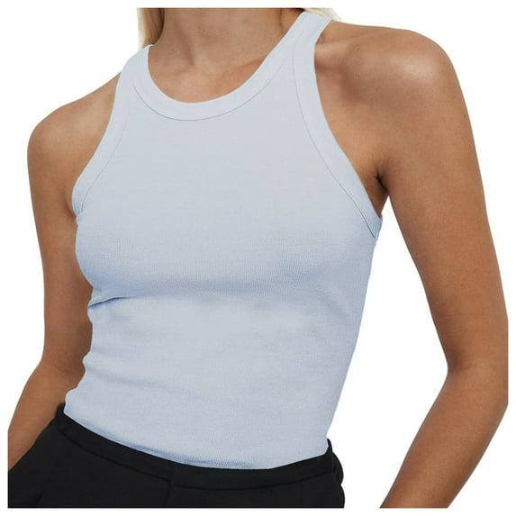 SNKSDGM Female Spaghetti Strap Tank Top Cropped Lace Womens Ribbed Tank Top High Neck Women's Sleeveless Full Length Ribbed Fitted Racerback Crew High Neck Basic Tank Top M