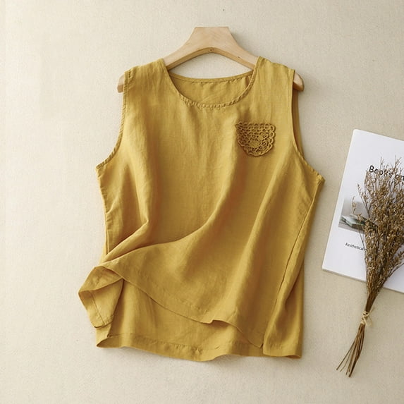 SNKSDGM Female Spaghetti Strap Tank Top V Neck Crop Plus Size Tank Tops for Women Long Womens Vest Casual Sleeveless Loose and Thin Crew Neck Casual Vest Top L