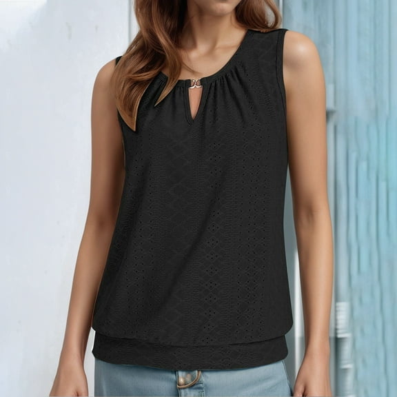 SNKSDGM Female Spaghetti Strap Tank Top Womens White Tank Tops for Layering Long Ladies Fashion Casual Court Lock Round Neck Sleeveless Vest T Shirt Top S