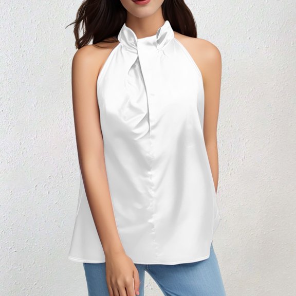 SNKSDGM Female Summer Tank Tops for Women 2025 Long Tank Tops for Women Red Ladies Summer Casual Sleeveless Solid Color Hanging Neck Jacket Arc Hem Casual Jacket S