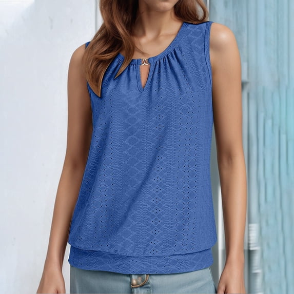 SNKSDGM Female Summer Tank Tops for Women Flowy Spaghetti Strap Tank Top Cropped Ladies Fashion Casual Court Lock Round Neck Sleeveless Vest T Shirt Top 1 Xl