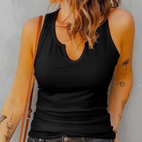 SNKSDGM Female Summer Tank Tops for Women Womens White Tank Tops for Layering Lace Solid Color Sleeveless V Neck Knit Ribbed Top for Women Casual Summer Tank Blouse Xl