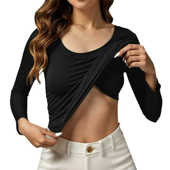 SNKSDGM Female T-Shirts Long Sleeve Shirts for Women Fall Colors Seamless Moda Long Sleeve T Shirt with Built in Bra for Yoga Fitness and Everyday Comfort S