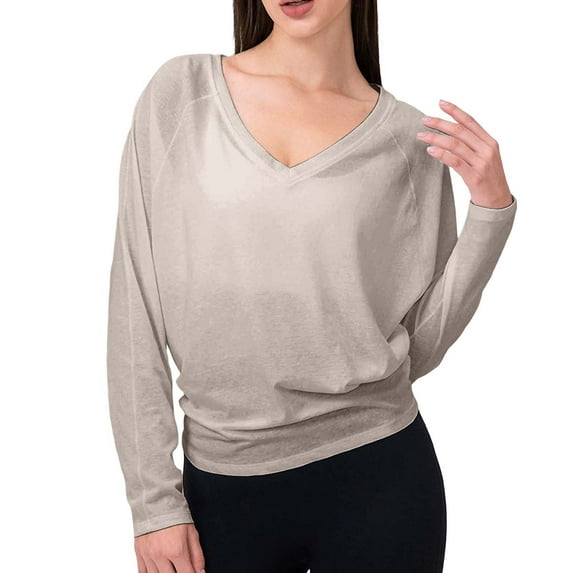 SNKSDGM Female T-Shirts Long Sleeve Shirts for Women Prints Loose Fit Long Sleeve Yoga Cover Up with Tie for Stylish Sports Running Top Workout T Shirt with Lace Cut Design L
