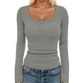 thumbnail image 1 of SNKSDGM Female T-Shirts Long Sleeve Shirts for Women Working Out Women's Basic Ribbed Knit Square Neck Long Sleeve T Shirt Fall Fashion Casual Stretch Fit Comfortable Top for Girls and Teens M, 1 of 5