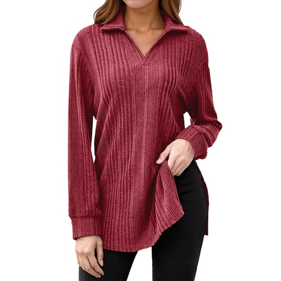 SNKSDGM Female T-Shirts Women Fall Clothes 2026 Fall Winter Knit T Shirt Long Sleeve Crew Neck Top with Asymmetric Side Slit Design Casual Comfort Fit Blouse for Daily Wear Xxxxl