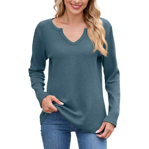 SNKSDGM Female T-Shirts Women Long Sleeve Tops Long Sleeve Shirts for Women V Neck Casual Fashion Tops Fall Basic Tunic Blouses Dressy Work Clothes S