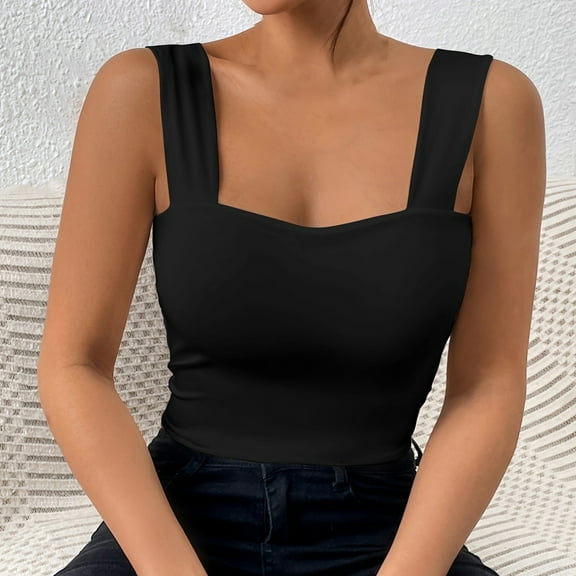 SNKSDGM Female Tank Top for Women Cropped Ribbed Womens Tank Tops Plus Size Multipack Popular New Strapless Vest with Wide Shoulder Straps Sleeveless Top Sexy and Body Hugging Hot Girl Vest. Xs