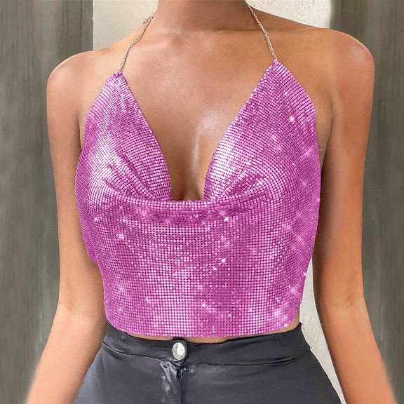 SNKSDGM Female Tank Top for Women Pack Cropped Women Tank Tops Loose fit Women Chain Sexy Clothes Beading Tassel Sleeveless Backless Crop Top Club Vintage Tank Tops Xs