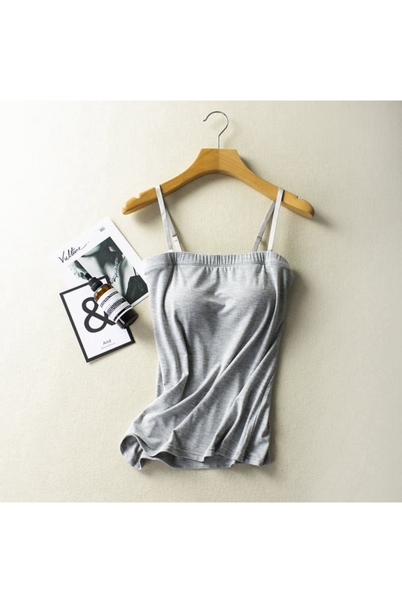 Female Tank Top for Women Plus Size 2X Women's Tank Tops with Built in Bra Crop Women Rimless Brat Integrated with Chest Pads Flat Sling Solid Color Vest Bottoming Shirt L