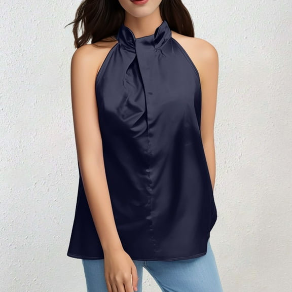 SNKSDGM Female Tank Top for Women Plus Size Tank Tops for Women 4X-5X Ladies Summer Casual Sleeveless Solid Color Hanging Neck Jacket Arc Hem Casual Jacket S