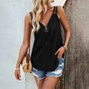 SNKSDGM Female Tank Top for Women Cotton Funny Ribbed Tank Tops for Women Pack Womens Casual Fashion Solid Color V Neck Top M