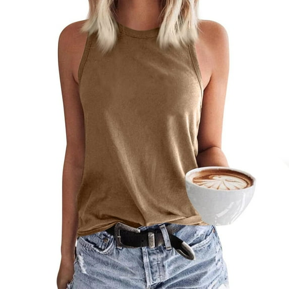 SNKSDGM Female Tank Tops for Women Trendy Sexy Tank Top for Women Loose fit Xxl Womens Workout Sexy Cool O Neck Sleeveless Solid Breathable Tank Tops Shirt Xxl