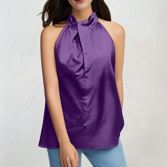 SNKSDGM Female V Neck Tank Tops for Women Pack Plus Size Tank Tops for Women 4X-5X Ladies Summer Casual Sleeveless Solid Color Hanging Neck Jacket Arc Hem Casual Jacket S