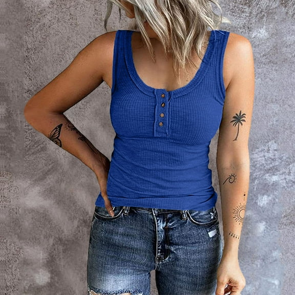 SNKSDGM Female White Tank Top Woman with Built in Bra V Neck White Tank Top Woman with Built in Bra Women Sleeveless Top Casual Round Knit Shirt Vest Neck Solid Splice Tanks Button Vest L