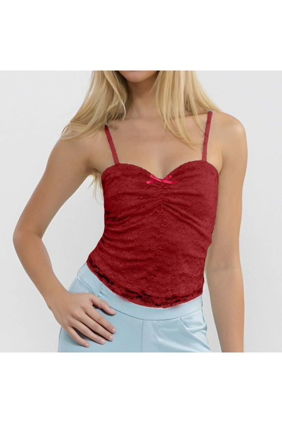 Female White Tank Top Woman Seamless Tank Tops for Women Cropped Girl Kaze Jun Wants Lace Stitching Sweet Inside Double Suspenders Small Bow Sexy Slim and Slim Vest Xs