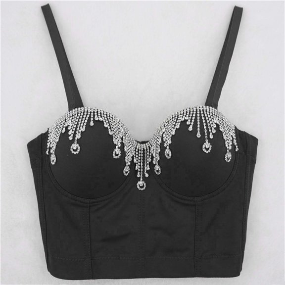 SNKSDGM Female Women Tank Tops Athletic Ribbed Tank Tops for Women Athletic Sexy Deep V with Encrusted Shape and Shape Sexy Hot Girl Nightclub Top M