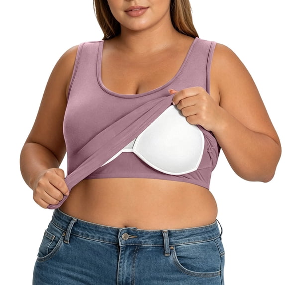 SNKSDGM Female Women's Tank Tops 3X Ribbed Tank Tops for Women Cropped Built in Bra Shelf Bra Camisoles Adjustable Spaghetti Strap Tank Tops Basic Layer