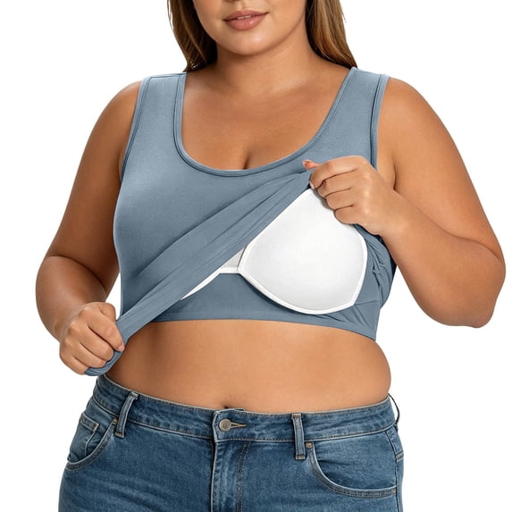 SNKSDGM Female Women's Tank Tops 3X Ribbed Tank Tops for Women Cropped Built in Bra Shelf Bra Camisoles Adjustable Spaghetti Strap Tank Tops Basic Layer