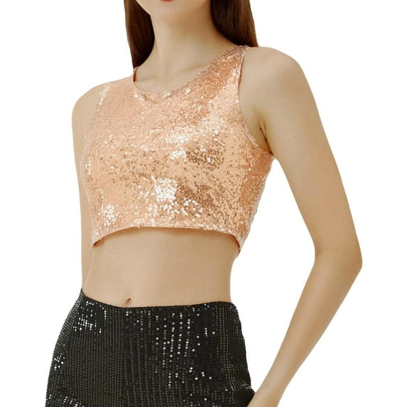 SNKSDGM Female Women's Tank Tops with Built in Bra Crop Tank Tops for Women Black Women's Fashion Casual Sequined Tank Top Shiny Zipper Decorated Slim fit Vest for Leisure and Style M