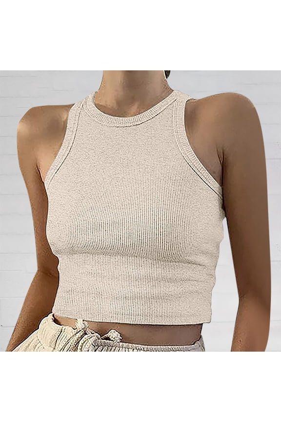 Female Women's Tank Tops Cotton Xs Beach Tank Tops for Women Sexy Short Tops Solid Women's Vest Color Sleeveless Tank Neck Round Women's Blouse Xxl