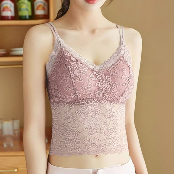 SNKSDGM Female Women's Tank Tops Loose fit Athletic High Neck Tank Tops for Women Workout Women's Lace Bra V Neck Camisole Lingerie Slim Shoulder Strap Strapless Slim fit Vest Xl