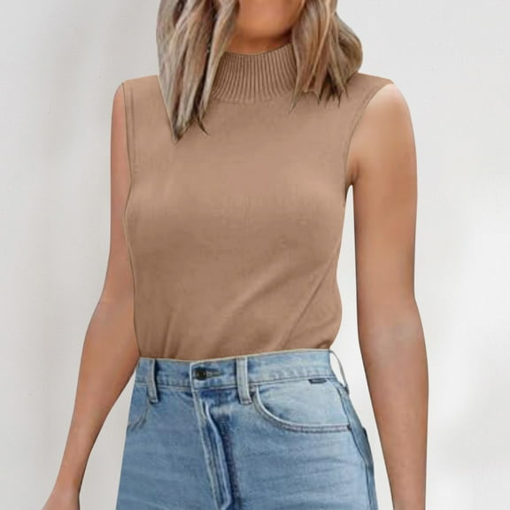 SNKSDGM Female Womens Ribbed Tank Top High Neck Tank Tops for Women 2025 Women's 2025 Turtle Neck Sweater Vest Sleeveless Knit Pullover Tank Tops Casual Trendy Slim Fitted Shirts Xxl