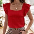 thumbnail image 1 of SNKSDGM Female Womens Tank Tops Athletic Built in Bra Long Tank Tops for Women Loose fit Women’S Square Neck Ruffled Sleeve Top Solid Pleated Summer Flowy Blouse Shirt Tank Dressy Casual S, 1 of 4