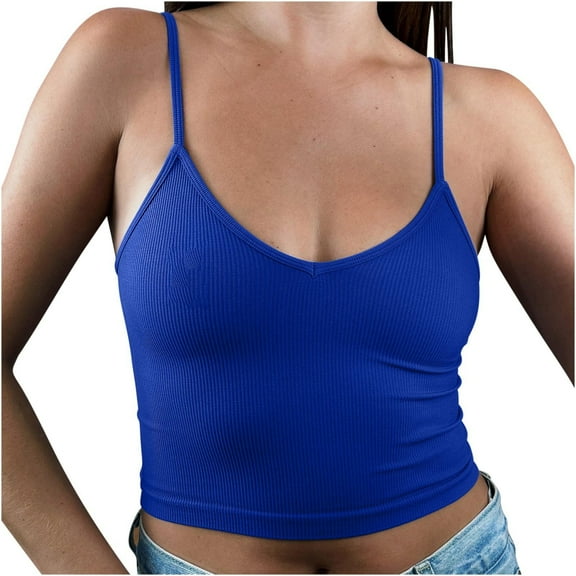 SNKSDGM Female Womens Tank Tops with Built in Bra Navy Womens Tank Tops Loose fit Tank Tops for Women Strap Neck Shirt Summer Sleeveless Fitted Top 2025 Casual Solid Ribbed Tee. Xl