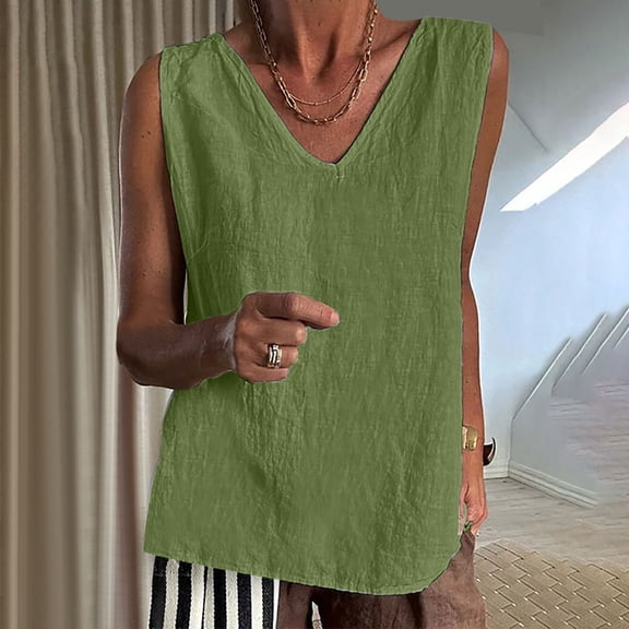 SNKSDGM Female Womens Tank Tops with Built in Bra Padded Women T Shirts Women's Linen Tank Top Casual V Neck Solid Color Sleeveless Summer Basic Camisole Xl