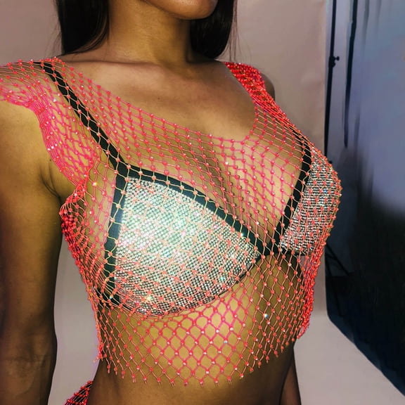 SNKSDGM Female Womens Tank Tops Casual Built in Bra Tank Top for Women Pack Black Women's Sexy Rhinestone Mesh Tank Tops See Through Crop Top S