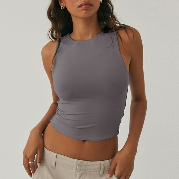 SNKSDGM Female Womens Tank Tops Casual Spaghetti Strap Tank Top Plus Size 3X Women Sleeveless Crewneck Cropped Tank Top Summer Casual Basic Teen Girls Going Out Crop Top S