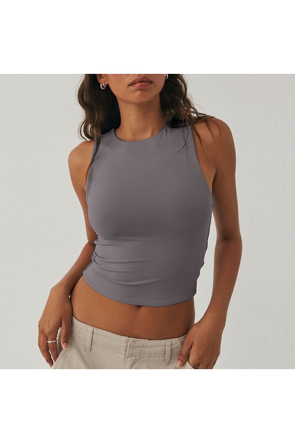 Female Womens Tank Tops Casual Spaghetti Strap Tank Top Plus Size 3X Women Sleeveless Crewneck Cropped Tank Top Summer Casual Basic Teen Girls Going Out Crop Top S