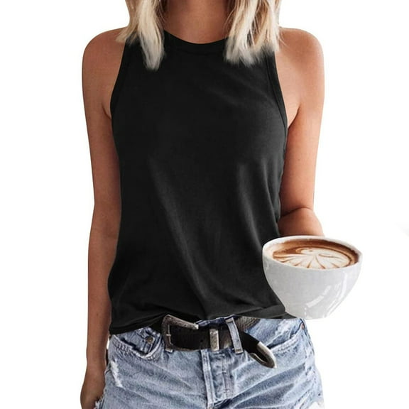 SNKSDGM Female Womens Tank Tops Dressy Casual Short Tank Top for Women Loose fit Xxl Womens Workout Sexy Cool O Neck Sleeveless Solid Breathable Tank Tops Shirt M