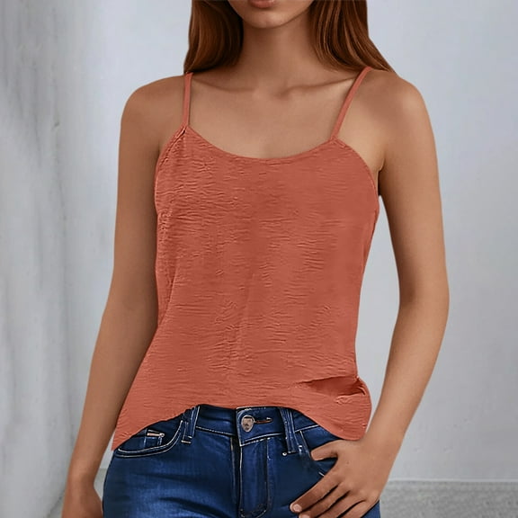 SNKSDGM Female Womens Tank Tops Fitted Long Beach Tank Tops for Women V Neck Solid Color Ice Silk Wrinkled Backless Loose Suspender Vest Top L