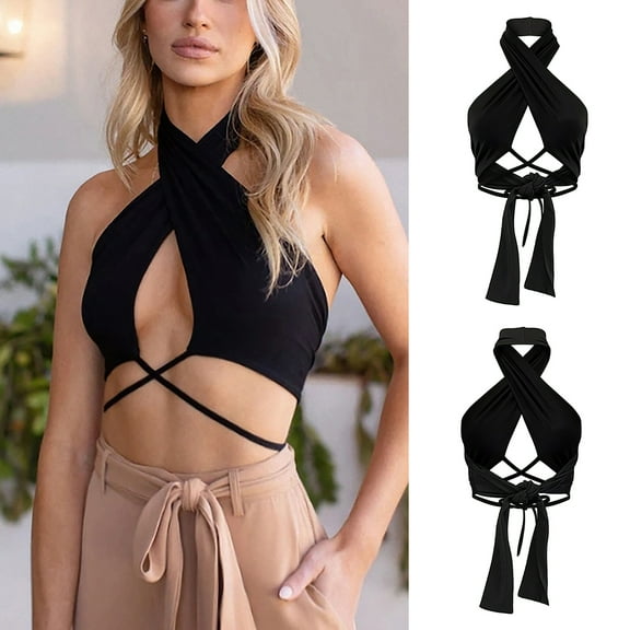 SNKSDGM Female Womens Tank Tops Loose Tank Top for Women Fitted Basic Tanks Summer Tight Fitting Refreshing Strapping Sexy Chest Wrap and Neck Top One Size