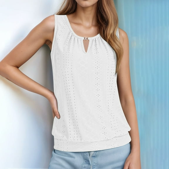 SNKSDGM Female Womens Tank Tops Pack Long Womens White Tank Tops for Layering Long Ladies Fashion Casual Court Lock Round Neck Sleeveless Vest T Shirt Top Xl
