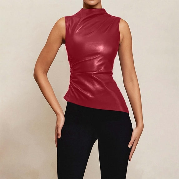 SNKSDGM Female Womens Tank Tops Plus Size Cotton Flowy Spaghetti Strap Tank Top Women's Solid Color Leather Peplum Waist Sleeveless Top Vest – Asymmetrical Design M