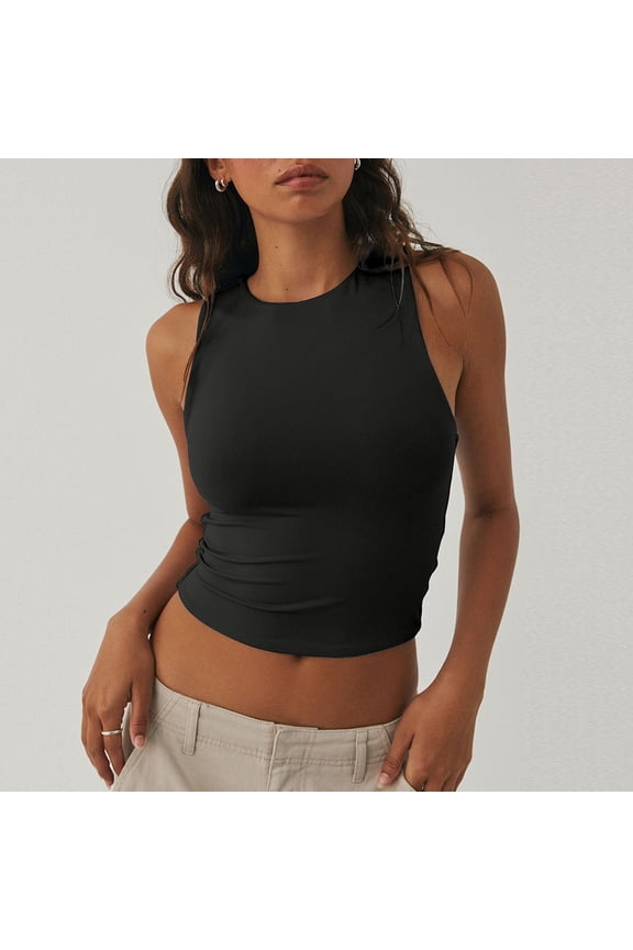 Female Womens Tank Tops Plus Size Loose fit Spaghetti Strap Tank Top Plus Size 3X Women Sleeveless Crewneck Cropped Tank Top Summer Casual Basic Teen Girls Going Out Crop Top M