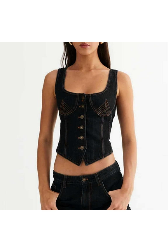 Female Womens Tank Tops Plus Size Multipack Women's Tank Tops Loose fit Long Cropped Vest for Women Sexy Denim Vest U Sleeveless Jean Tank Top Low Cut Tight fit Fashion Vest S