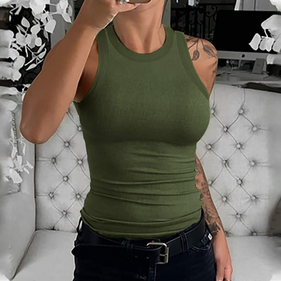 SNKSDGM Female Womens Tank Tops Tank Top for Women Fitted Basic Tanks Women's Strap Tank Top Sexy Trim Backless Vest Summer Going Out Tops S