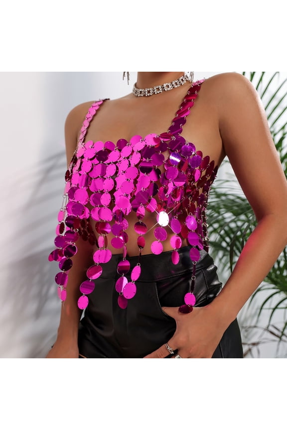 Female Womens White Tank Top Loose Beach Tank Tops for Women Funny Women Sequins Chain Tank Top Backless Sleeveless Crop Top Shirt for Nightclub Party Raves Outfit See Throu A