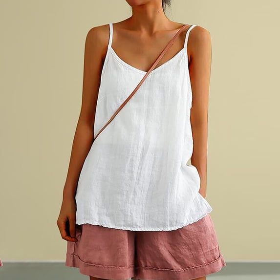 SNKSDGM Female Womens White Tank Top Loose Fitting Spaghetti Strap Tank Top V Neck Women's Street Casual Strap Tank Top Sports Stripe Tank Top Jelly Color Xl