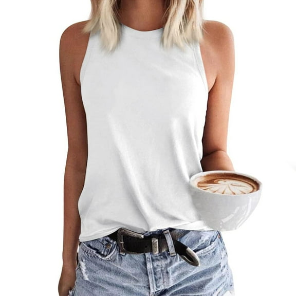 SNKSDGM Female Womens White Tank Top Loose fit Tank Top for Women Loose fit Xxl Womens Workout Sexy Cool O Neck Sleeveless Solid Breathable Tank Tops Shirt M