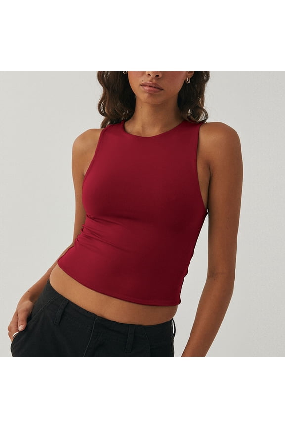 Female Womens White Tank Top Undershirt Crop Spaghetti Strap Tank Top Plus Size 3X Women Sleeveless Crewneck Cropped Tank Top Summer Casual Basic Teen Girls Going Out Crop Top L