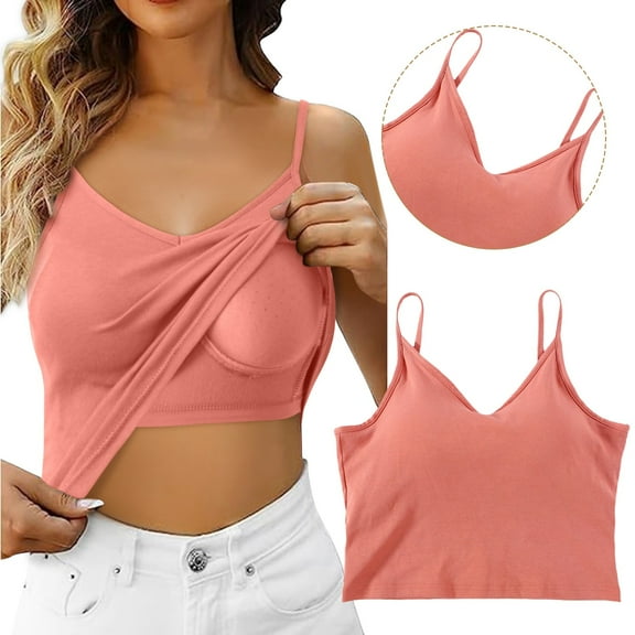 SNKSDGM Female Womens White Tank Tops for Layering Plus Size Womens Tank Tops Athletic Built in Bra Shelf Bra Camisoles Adjustable Spaghetti Strap Tank Tops Basic Layer M