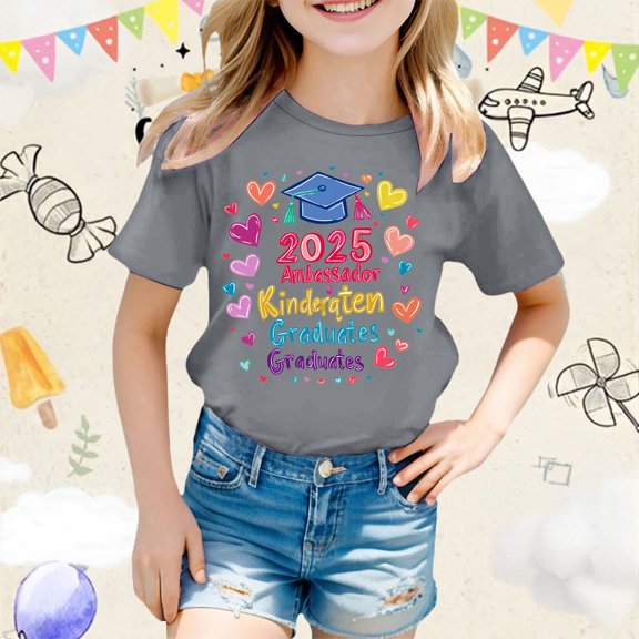 SNKSDGM Fourth of July Girls Casual Short Sleeve T Shirt with Cute Cartoon Print Round Neck Top for Everyday Wear Graduation Photo Outfit Spring Summer Fall Comfortable Breathable Loose Fit Tee