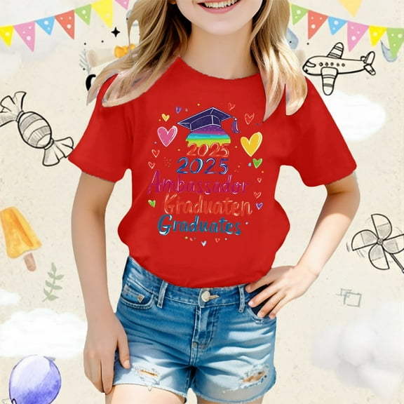 SNKSDGM Fourth of July Girls Casual Short Sleeve T Shirt with Cute Cartoon Print Round Neck Top for Everyday Wear Graduation Photo Outfit Spring Summer Fall Comfortable Breathable Loose Fit Tee