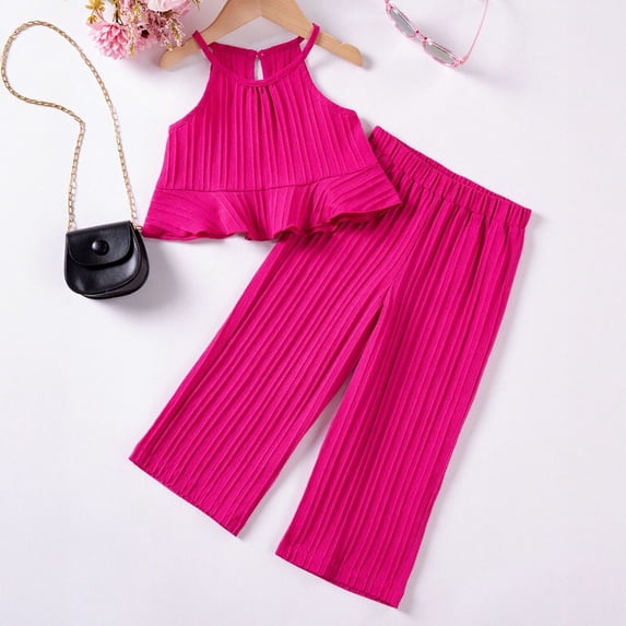 SNKSDGM Fourth of July Girls Outfits Size 6 Girls Summer Outfits 2 Piece Set Cute Ruffle Sleeveless Top with Wide Leg Pants Toddler Baby Clothes for 1 7 Years Old Casual Playwear 4-5 Years